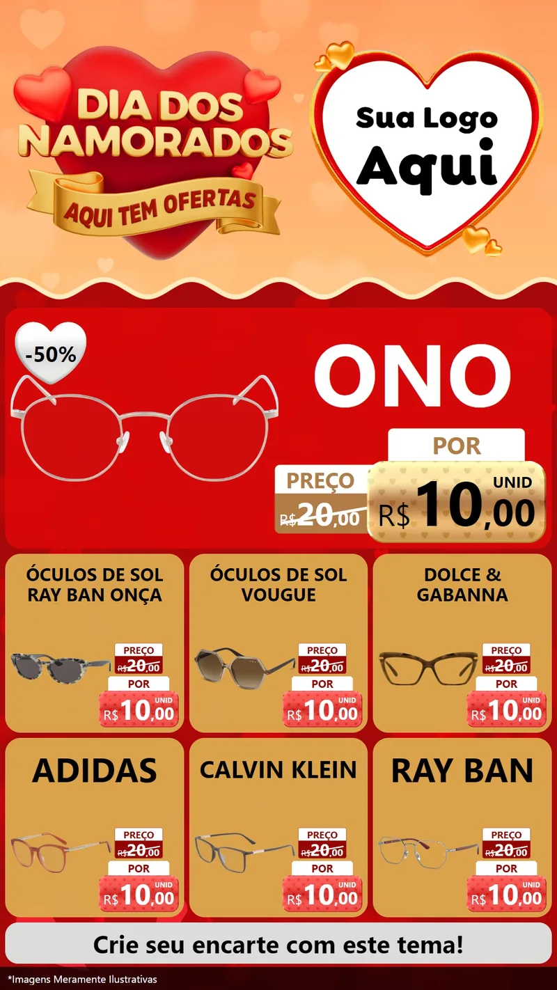 Modelo de Rede Social para Stories com o tema Dia dos Namorados - Aqui Tem Ofertas para Óticas