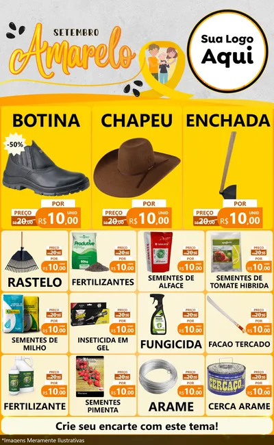 Modelo de Encarte para Encarte Grande com o tema Setembro Amarelo para Agropecuária