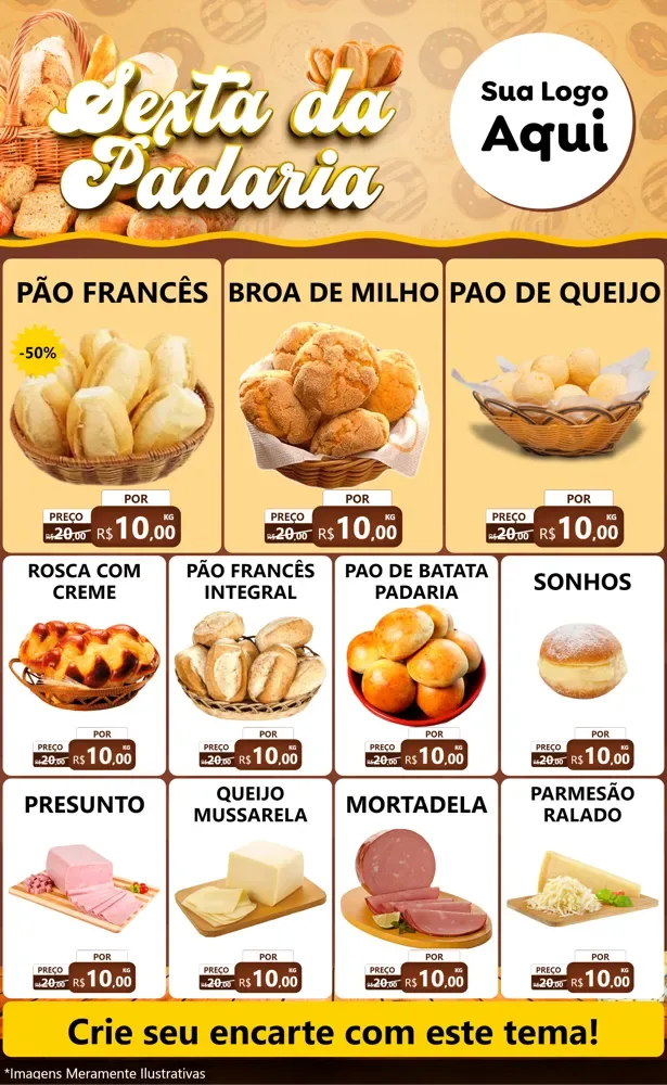 Modelo de Encarte para Encarte Grande com o tema Sexta da Padaria para Padaria