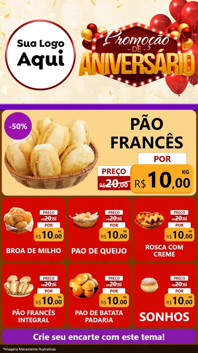 Modelo de Rede Social para Stories com o tema Promoção de Aniversário para Padaria