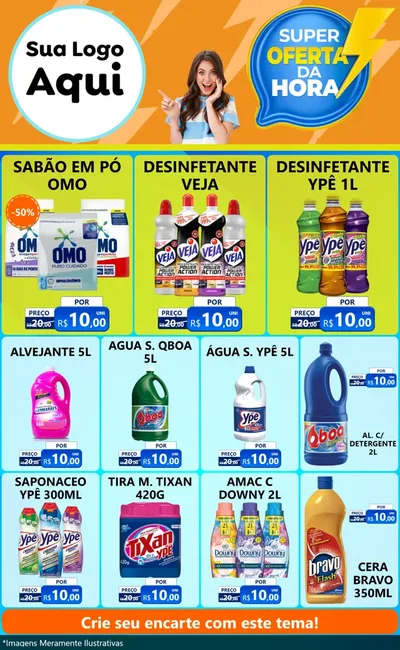 Modelo de Encarte para Encarte Grande com o tema Super Oferta da Hora para Produtos de Limpeza