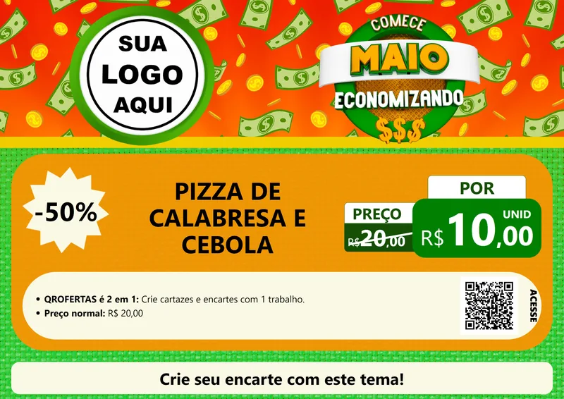 Modelo de Cartaz para Cartaz A4 Horizontal com o tema Comece Maio Economizando para Pizzaria