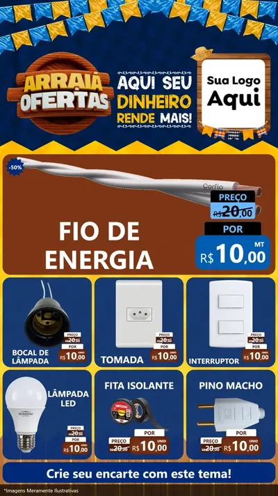 Modelo de Rede Social para Stories com o tema Arraiá de Ofertas - Junina para Materiais Elétricos