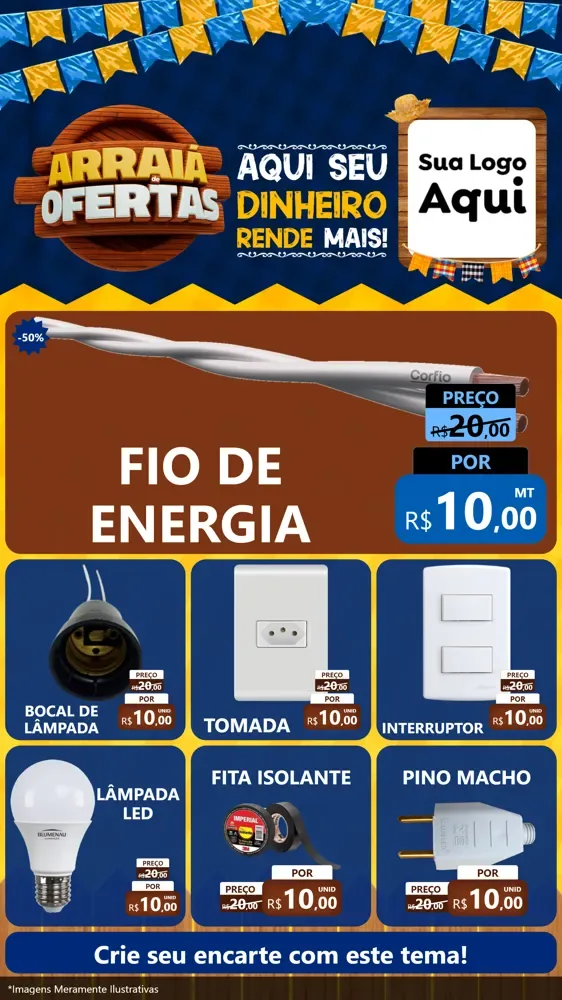 Modelo de Rede Social para Stories com o tema Arraiá de Ofertas - Junina para Materiais Elétricos