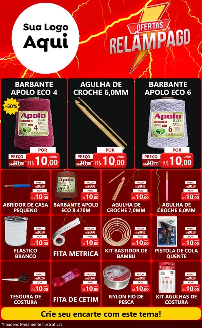 Modelo de Encarte para Encarte Grande com o tema Ofertas Relâmpago para Armarinho e Aviamentos