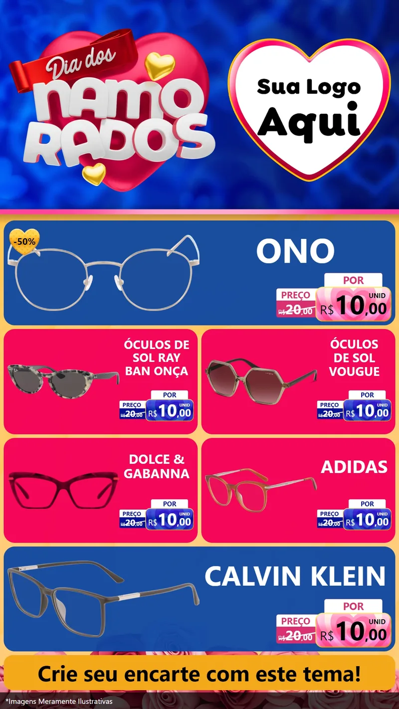 Modelo de TV para TV Vertical com o tema Dia dos namorados para Óticas