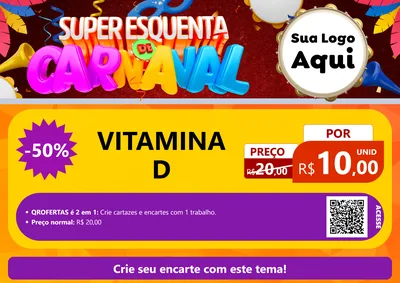 Modelo de Cartaz para Cartaz A4 Horizontal com o tema Super Esquenta de Carnaval para Farmácia