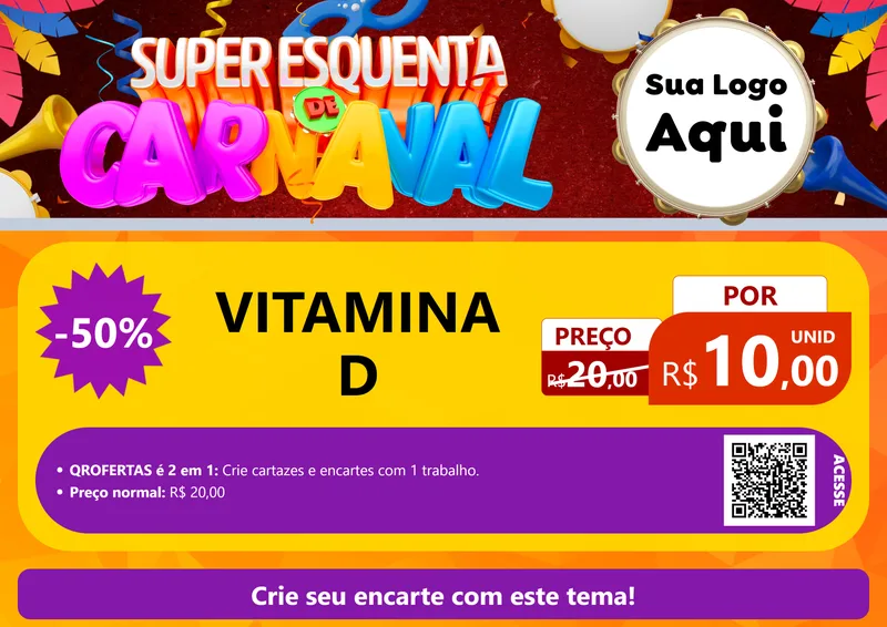 Modelo de Cartaz para Cartaz A4 Horizontal com o tema Super Esquenta de Carnaval para Farmácia