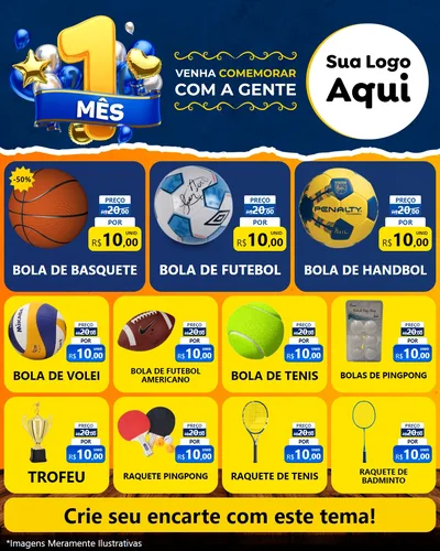 Modelo de Rede Social para Feed Instagram com o tema Um Mês de Aniversário para Artigos Esportivos