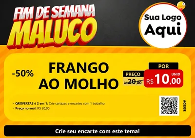 Modelo de Cartaz para Cartaz A4 Horizontal com o tema Final de Semana Maluco para Restaurante