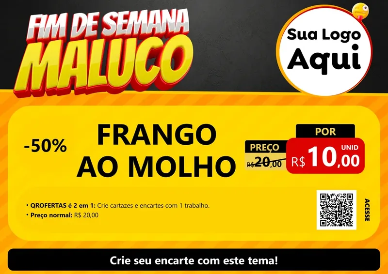 Modelo de Cartaz para Cartaz A4 Horizontal com o tema Final de Semana Maluco para Restaurante