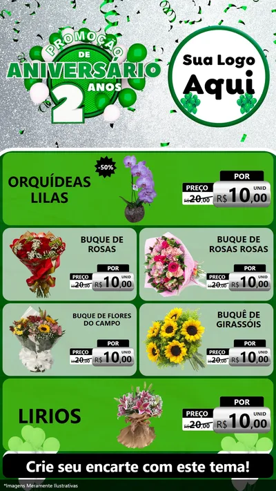Modelo de TV para TV Vertical com o tema Promoção de Aniversário - 2 Anos para Floricultura e jardim