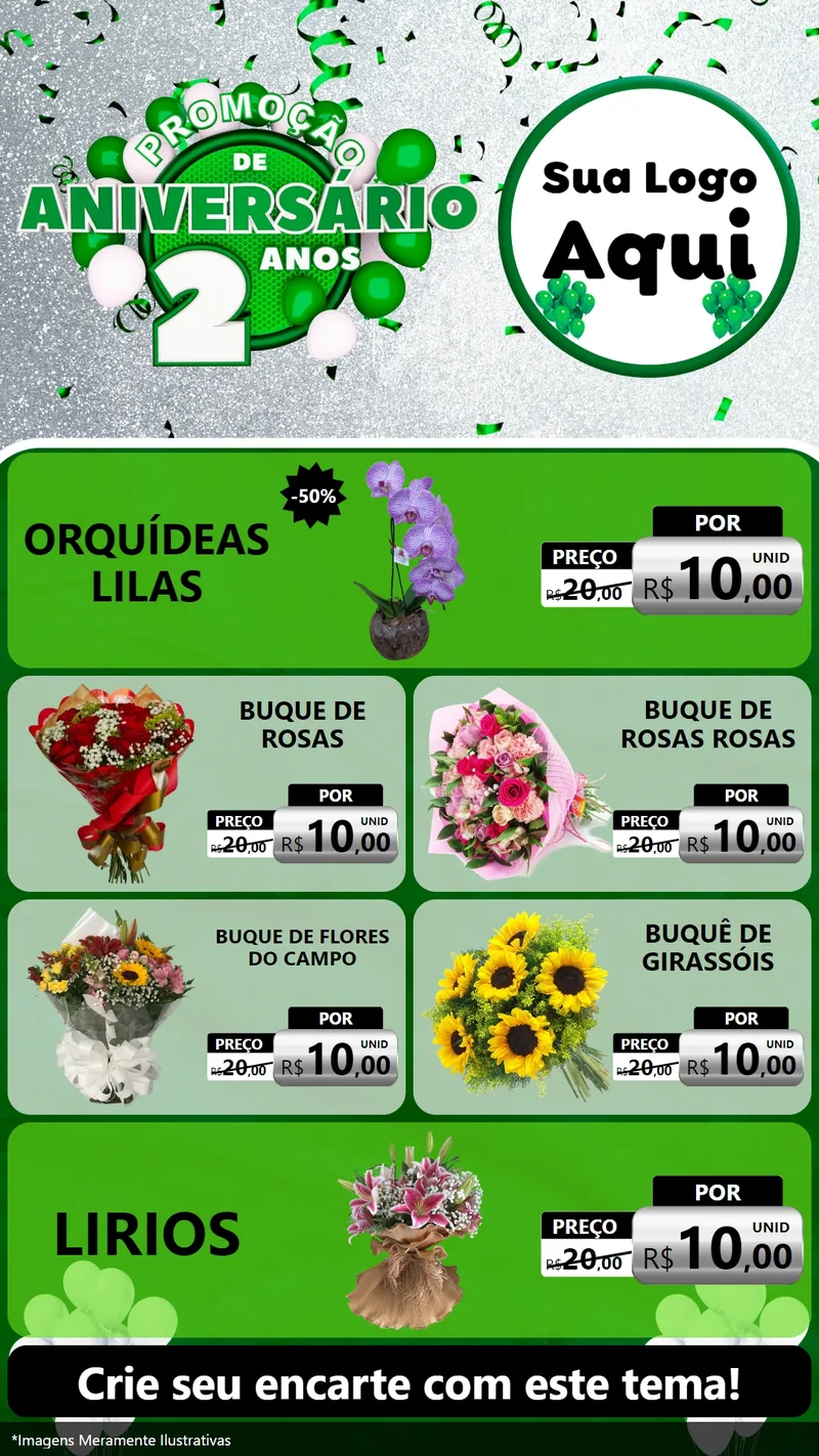 Modelo de TV para TV Vertical com o tema Promoção de Aniversário - 2 Anos para Floricultura e jardim