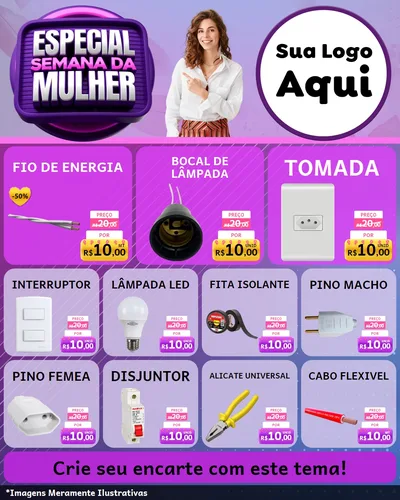 Modelo de Rede Social para Feed Instagram com o tema Especial Semana da Mulher para Materiais Elétricos