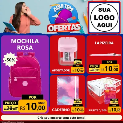 Modelo de Rede Social para Feed Facebook com o tema Aqui Tem Ofertas - Papelaria para Papelaria