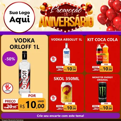 Modelo de Rede Social para Feed Facebook com o tema Promoção de Aniversário para Distribuidora de bebidas