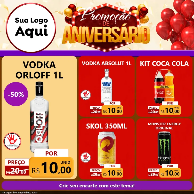 Modelo de Rede Social para Feed Facebook com o tema Promoção de Aniversário para Distribuidora de bebidas