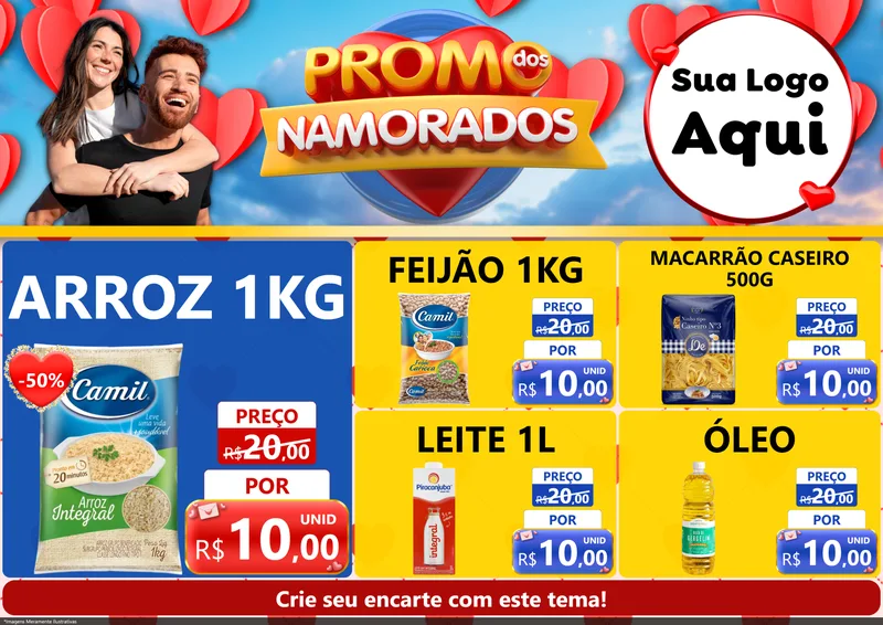 Modelo de Encarte para Encarte A4 Horizontal com o tema Promo dos Namorados para Supermercado