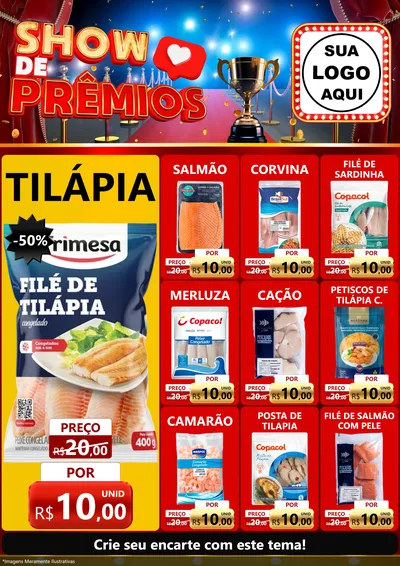 Modelo de Encarte para Encarte A4 Vertical com o tema Show de Prêmios para Peixaria
