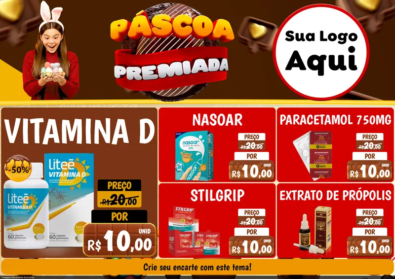 Modelo de Encarte para Encarte A4 Horizontal com o tema Páscoa Premiada para Farmácia