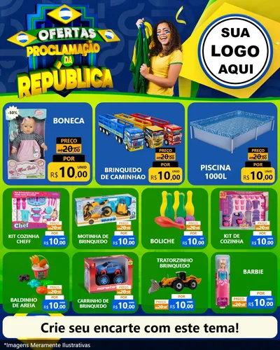 Modelo de Rede Social para Feed Instagram com o tema Ofertas Proclamação da República para Brinquedos