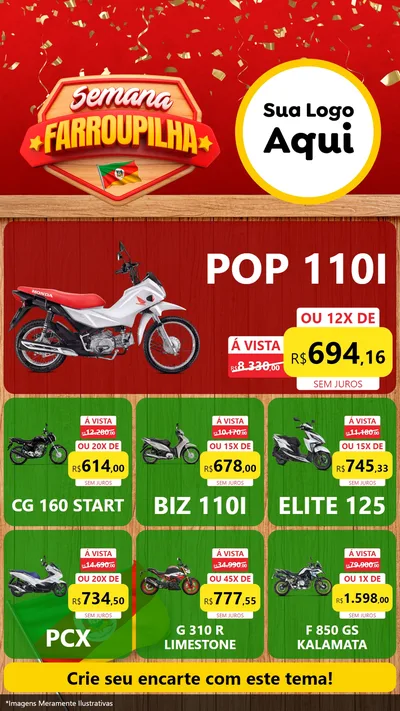 Modelo de Rede Social para Stories com o tema Semana Farroupilha para Concessionaria de Motos