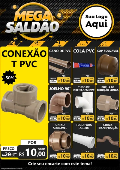 Modelo de Encarte para Encarte A4 Vertical com o tema Mega Saldão para Tubos e conexões