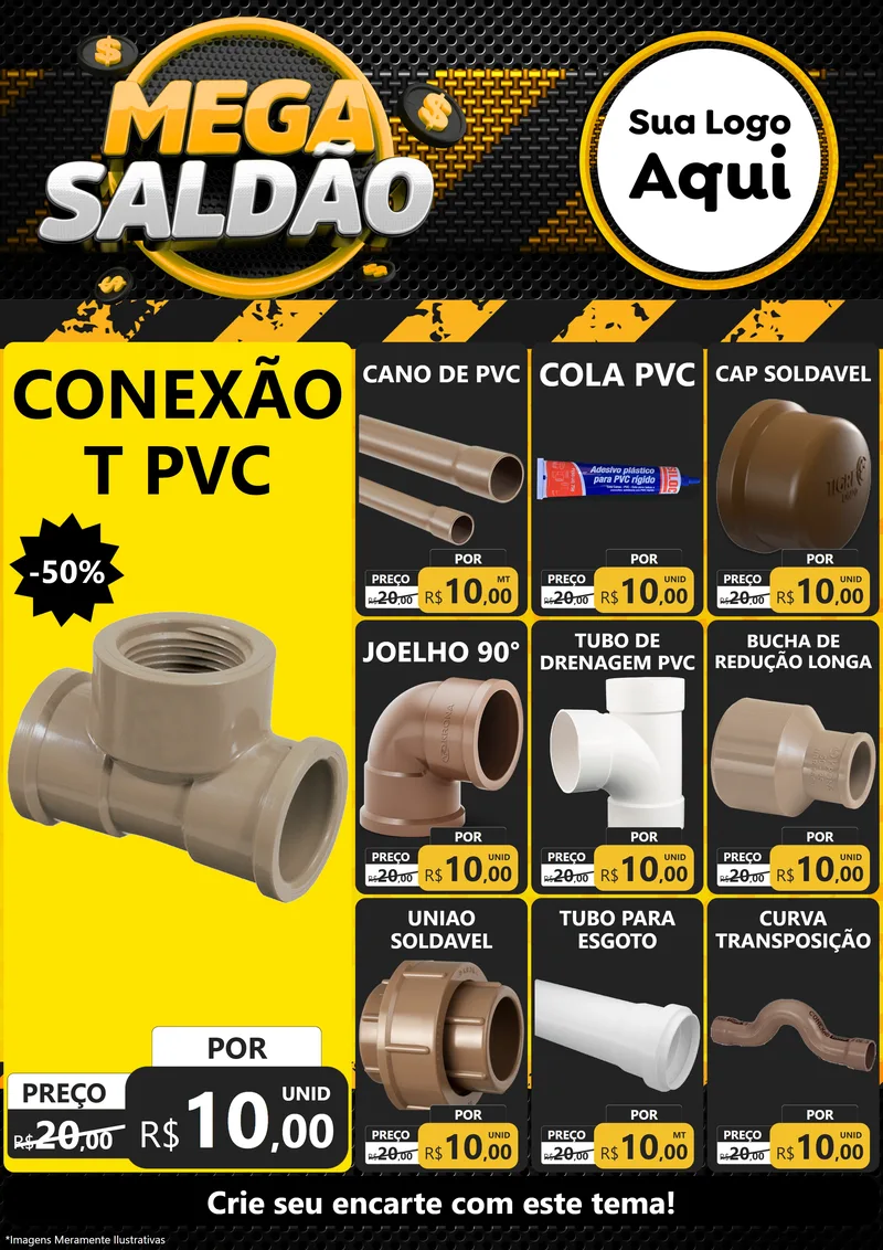 Modelo de Encarte para Encarte A4 Vertical com o tema Mega Saldão para Tubos e conexões
