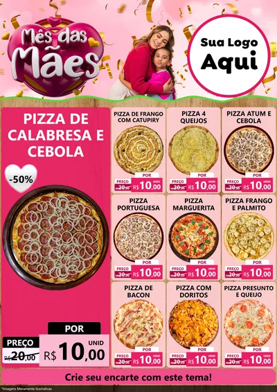 Modelo de Encarte para Encarte A4 Vertical com o tema Mês das Mães para Pizzaria