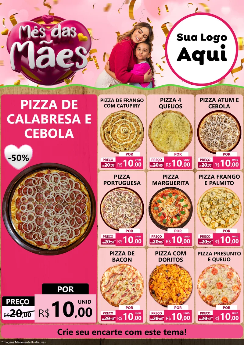 Modelo de Encarte para Encarte A4 Vertical com o tema Mês das Mães para Pizzaria
