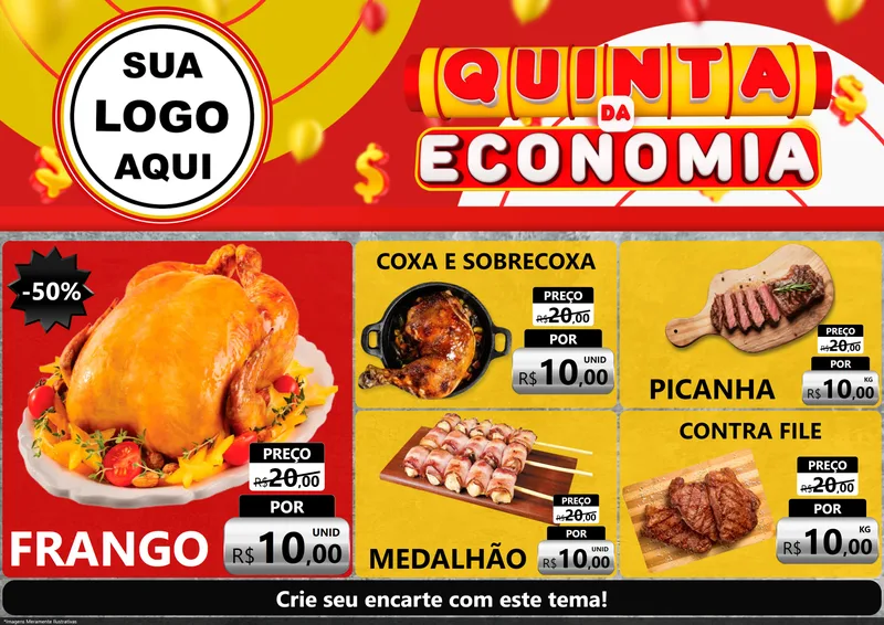 Modelo de Encarte para Encarte A4 Horizontal com o tema Quinta da Economia para Assados