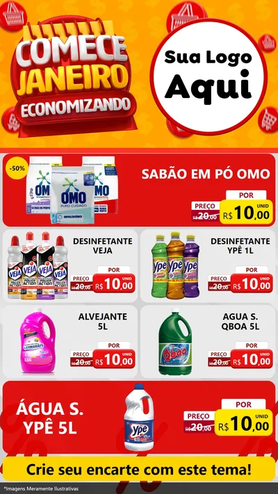 Modelo de TV para TV Vertical com o tema Comece Janeiro Economizando para Produtos de Limpeza