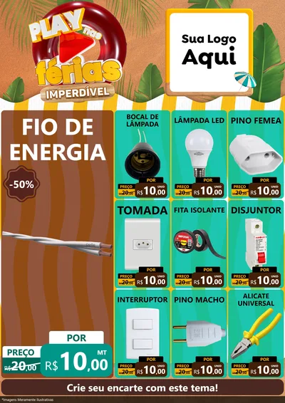 Modelo de Encarte para Encarte A4 Vertical com o tema Play Nas Férias Imperdível para Materiais Elétricos