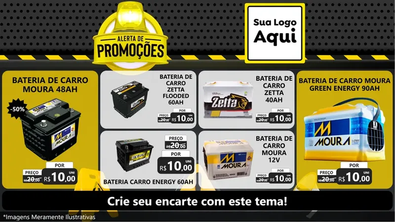 Modelo de TV para TV Horizontal com o tema Alerta de Promoções para Baterias Elétricas