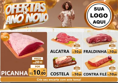 Modelo de Encarte para Encarte A4 Horizontal com o tema Ofertas de Ano Novo para Açougue