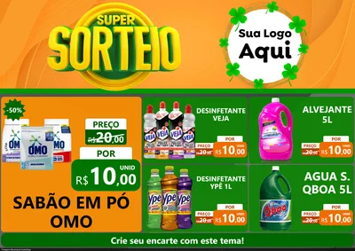 Modelo de Encarte para Encarte A4 Horizontal com o tema Super Sorteio para Produtos de Limpeza
