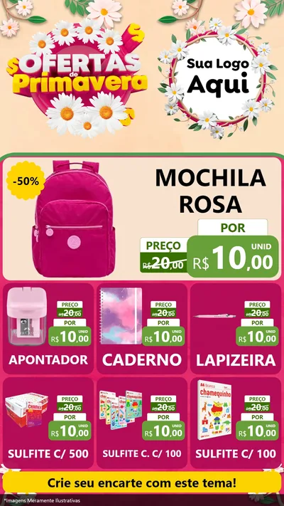 Modelo de Rede Social para Stories com o tema Ofertas de Primavera para Papelaria