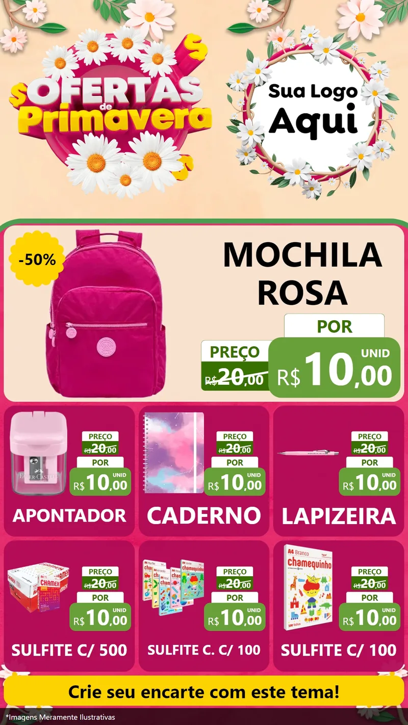Modelo de Rede Social para Stories com o tema Ofertas de Primavera para Papelaria