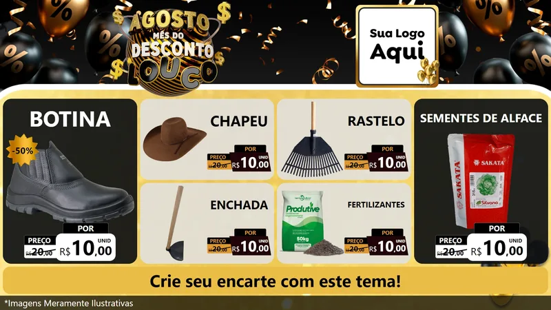 Modelo de TV para TV Horizontal com o tema Agosto Mês do Desconto Louco para Agropecuária