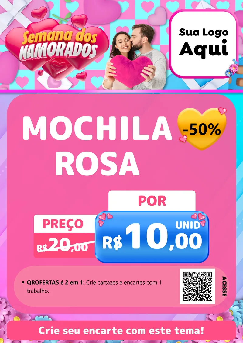 Modelo de Cartaz para Cartaz A4 Vertical com o tema Semana dos Namorados para Papelaria