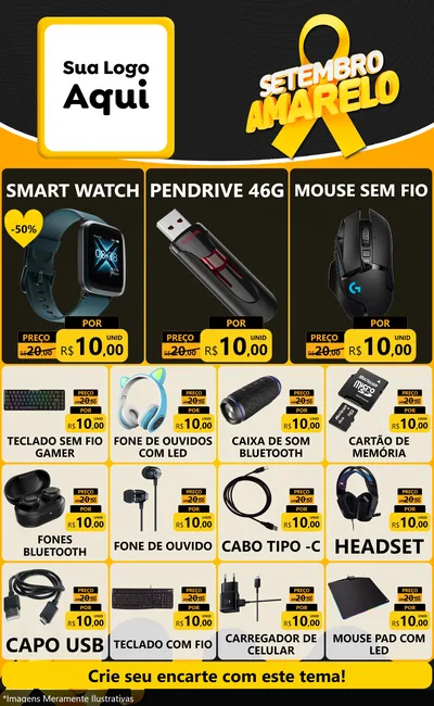 Modelo de Encarte para Encarte Grande com o tema Setembro Amarelo para Informática