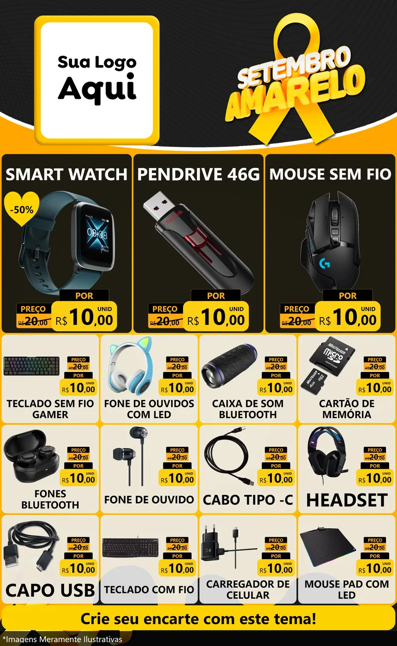 Modelo de Encarte para Encarte Grande com o tema Setembro Amarelo para Informática