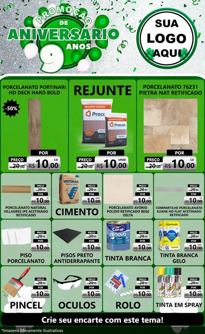 Modelo de Encarte para Encarte Grande com o tema Promoção de Aniversário - 9 Anos para Pisos e revestimentos