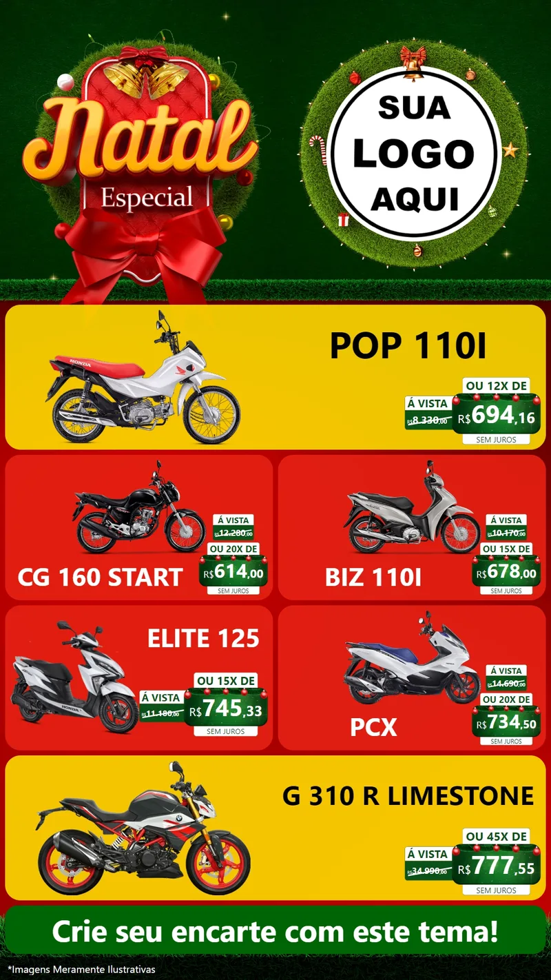 Modelo de TV para TV Vertical com o tema Natal Especial para Concessionaria de Motos