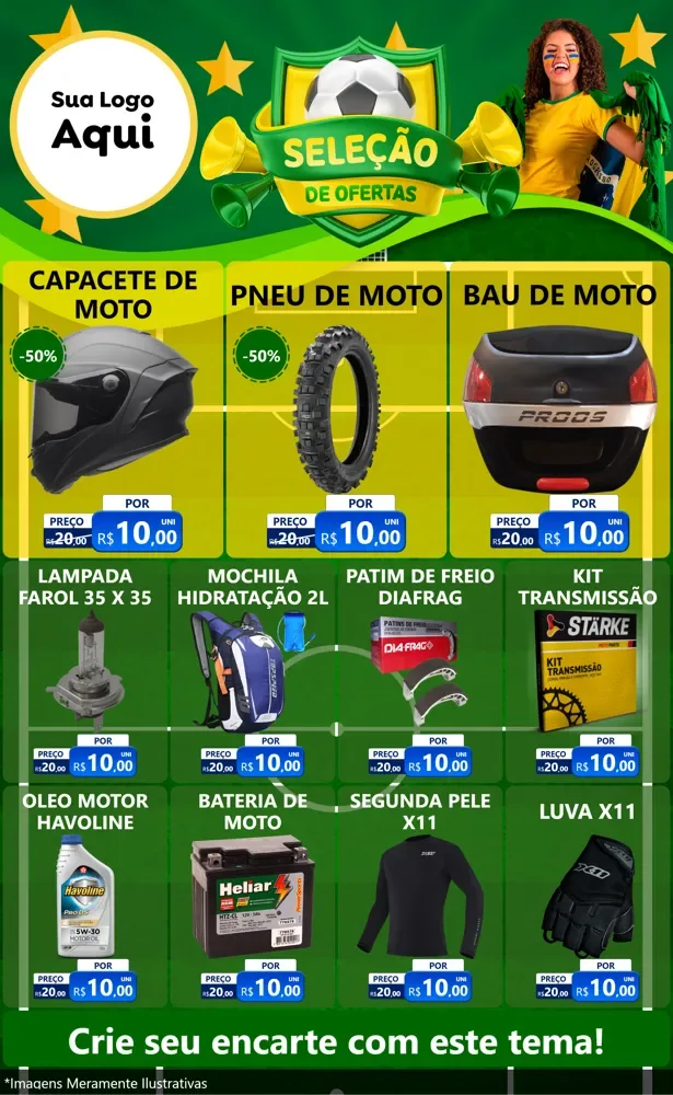 Modelo de Encarte para Encarte Grande com o tema Seleção de Ofertas - Copa para Moto peças