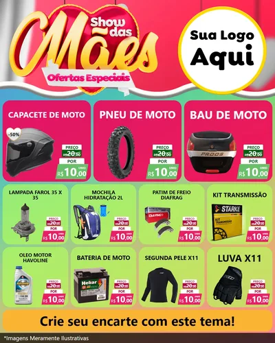 Modelo de Rede Social para Feed Instagram com o tema Show das Mães - Ofertas Especiais para Moto peças