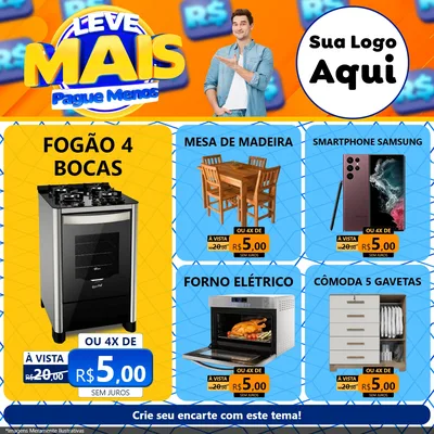 Modelo de Rede Social para Feed Facebook com o tema Leve Mais, Pague Menos para Móveis e Eletro