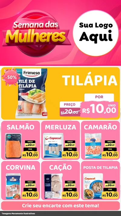 Modelo de Rede Social para Stories com o tema Semana das Mulheres para Peixaria