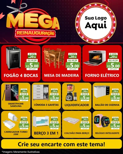 Modelo de Rede Social para Feed Instagram com o tema Mega Reinauguração para Móveis e Eletro