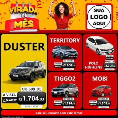 Modelo de Rede Social para Feed Facebook com o tema Virada de Mês para Concessionaria de Carros